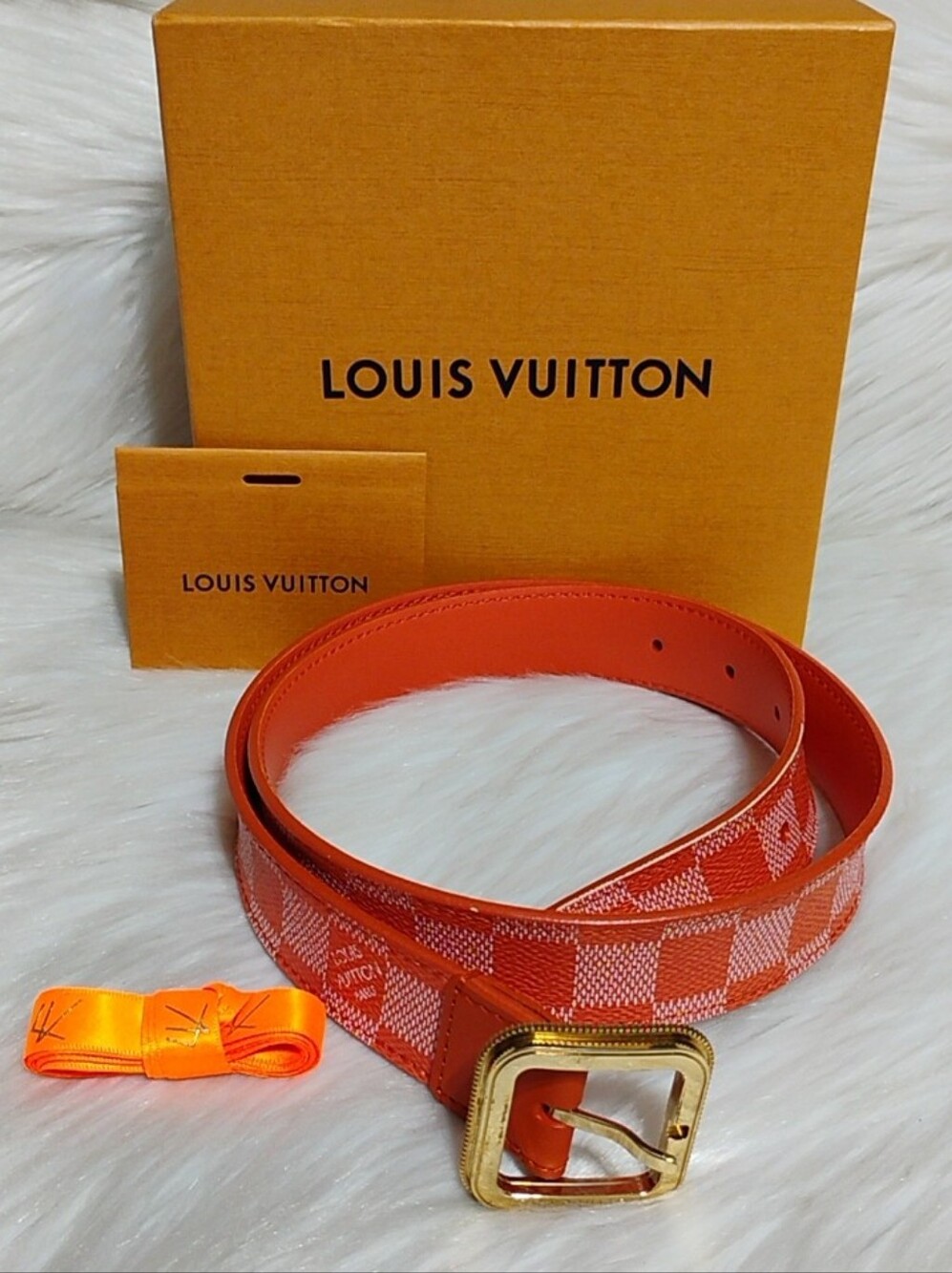 Authentic Louis Vuitton Ceinture Orange Damier Belt W/Box/Ribbon